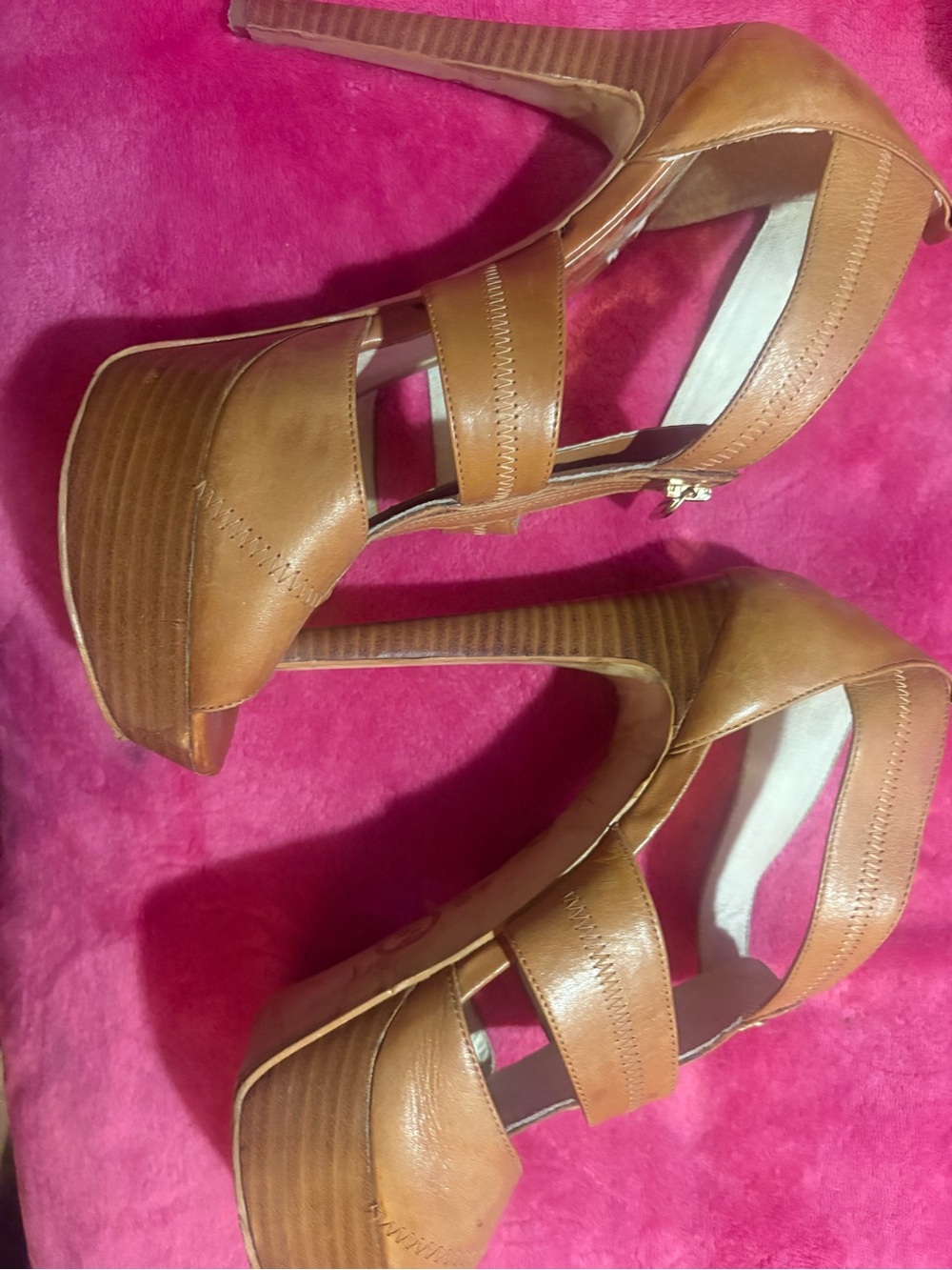 Michael Kors Brown Leather Platform High Heel Sandals
